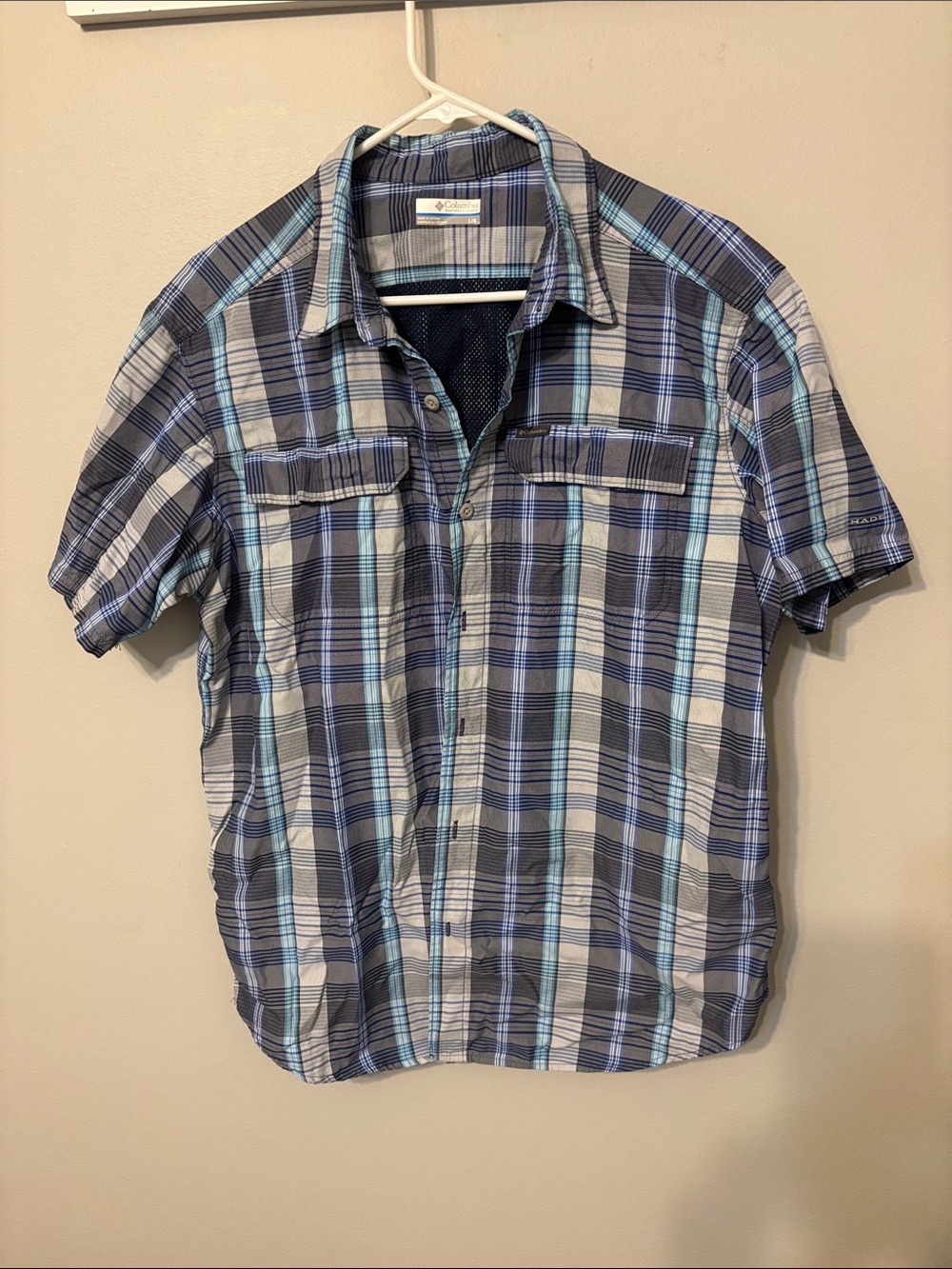 Columbia Men's Short-Sleeve Plaid Button-Down Shirt - Blue & Gray